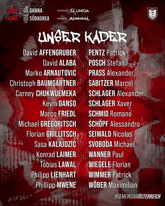 乐鱼app-奥地利大名单：德甲多人领衔，转籍的万纳+楚克乌梅卡均入选